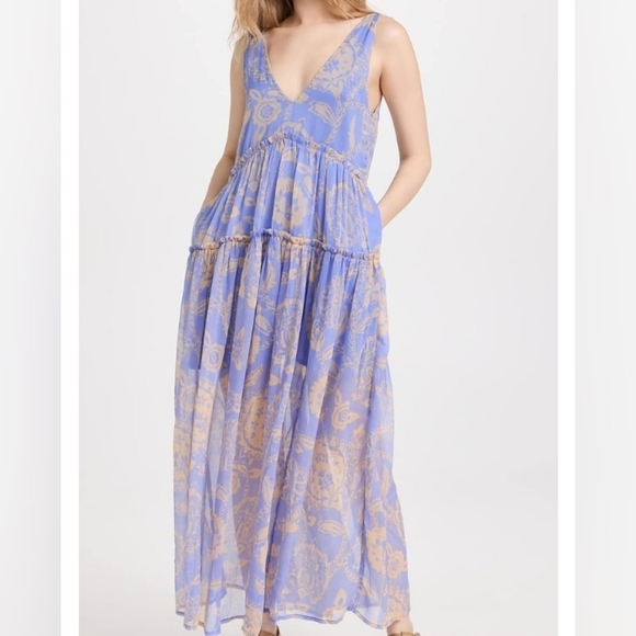 RARE!! Free People,Julianna,Maxi Dress W/ Pockets,In Color Bluebell,Size Large - Picture 2 of 7